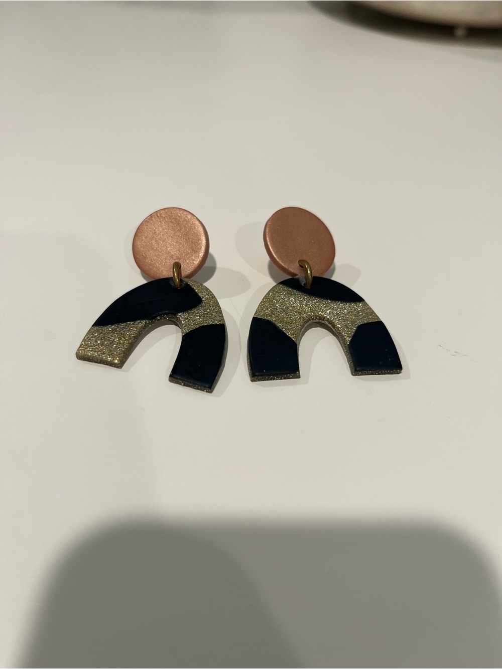 Handcrafted Black and Gold Arch Drop Earrings - Women Accessories